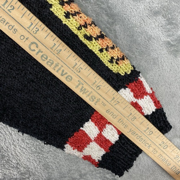 Vintage‎ South Cotton Sweater Womens M Black Hand Loomed Cardigan Fall Feathers - Picture 8 of 10